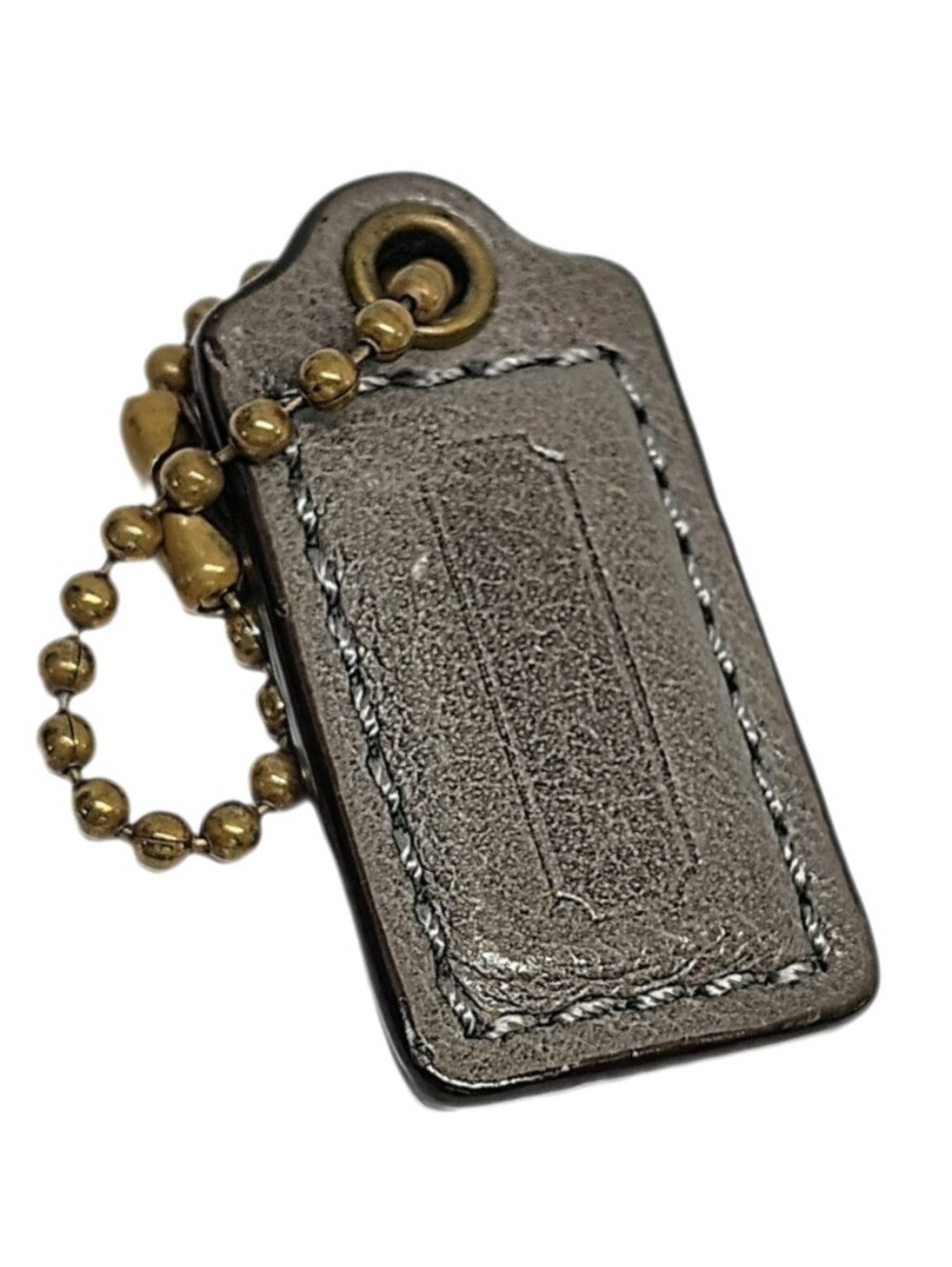 ❤️ 1.5" Coach Dark Granite Gray Leather Hangtag Bag Fob Keychain Purse Charm